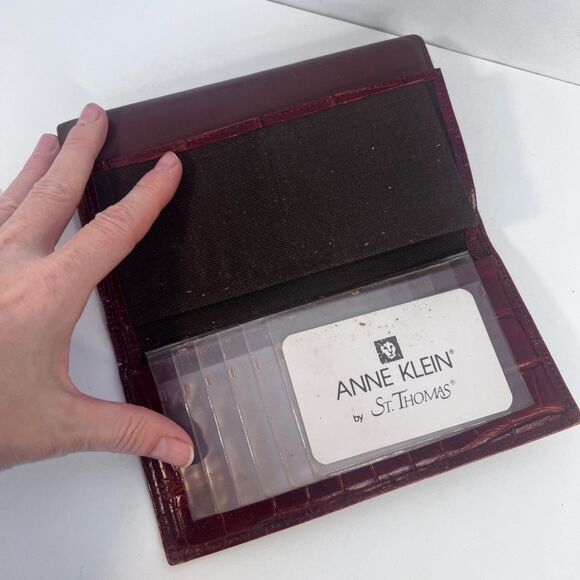 Anne Klein St Thomas Wallet Faux Croc Leather Brown Kiss Lock Change Purse - Picture 5 of 7